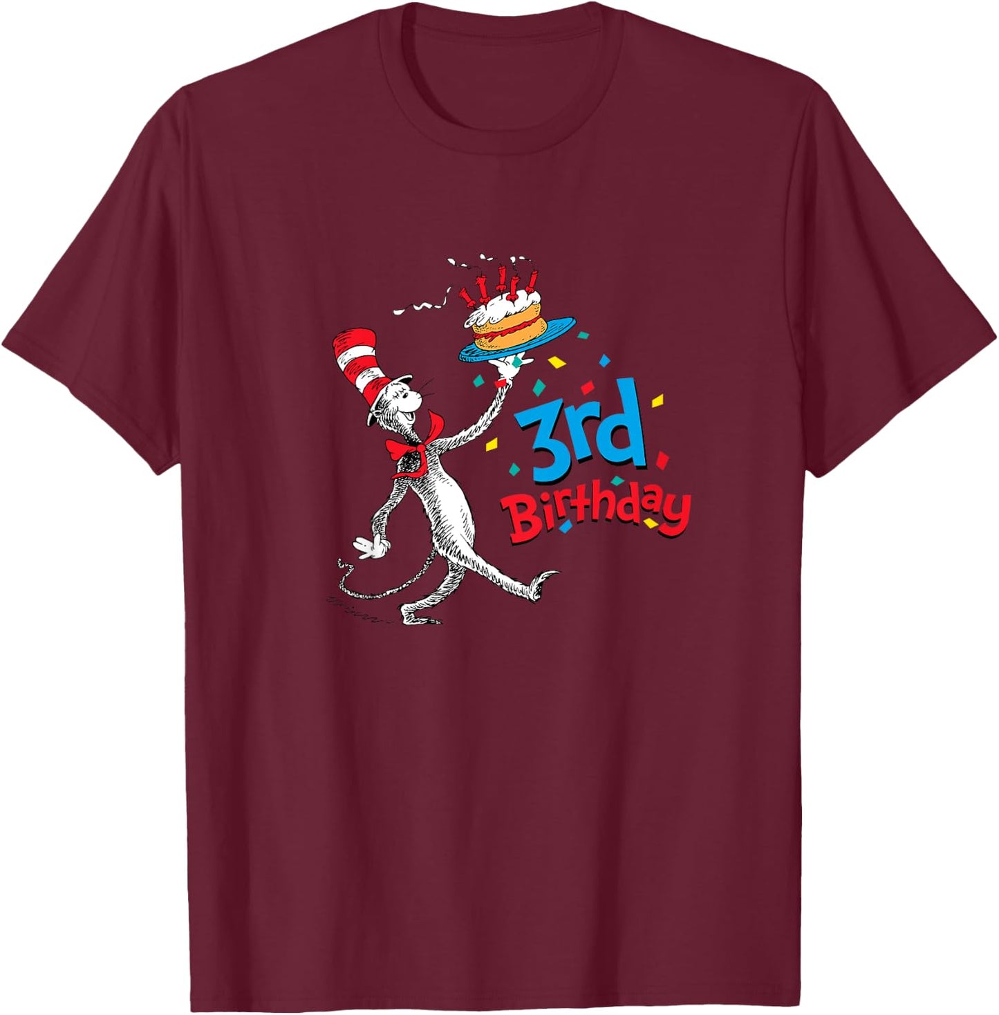 Kids Dr. Seuss Cat in the Hat 3rd Birthday T-Shirt - T-Shirt | Maroon