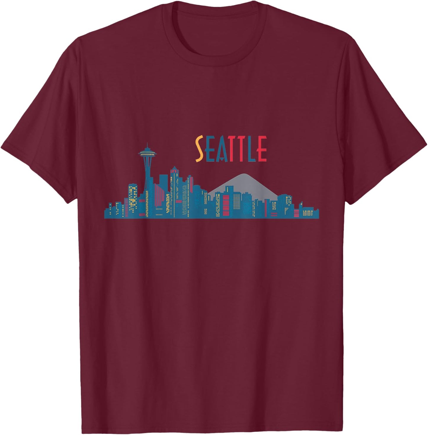 Seattle Skyline Vintage Seattle Washington T-Shirt - T-Shirt | Maroon