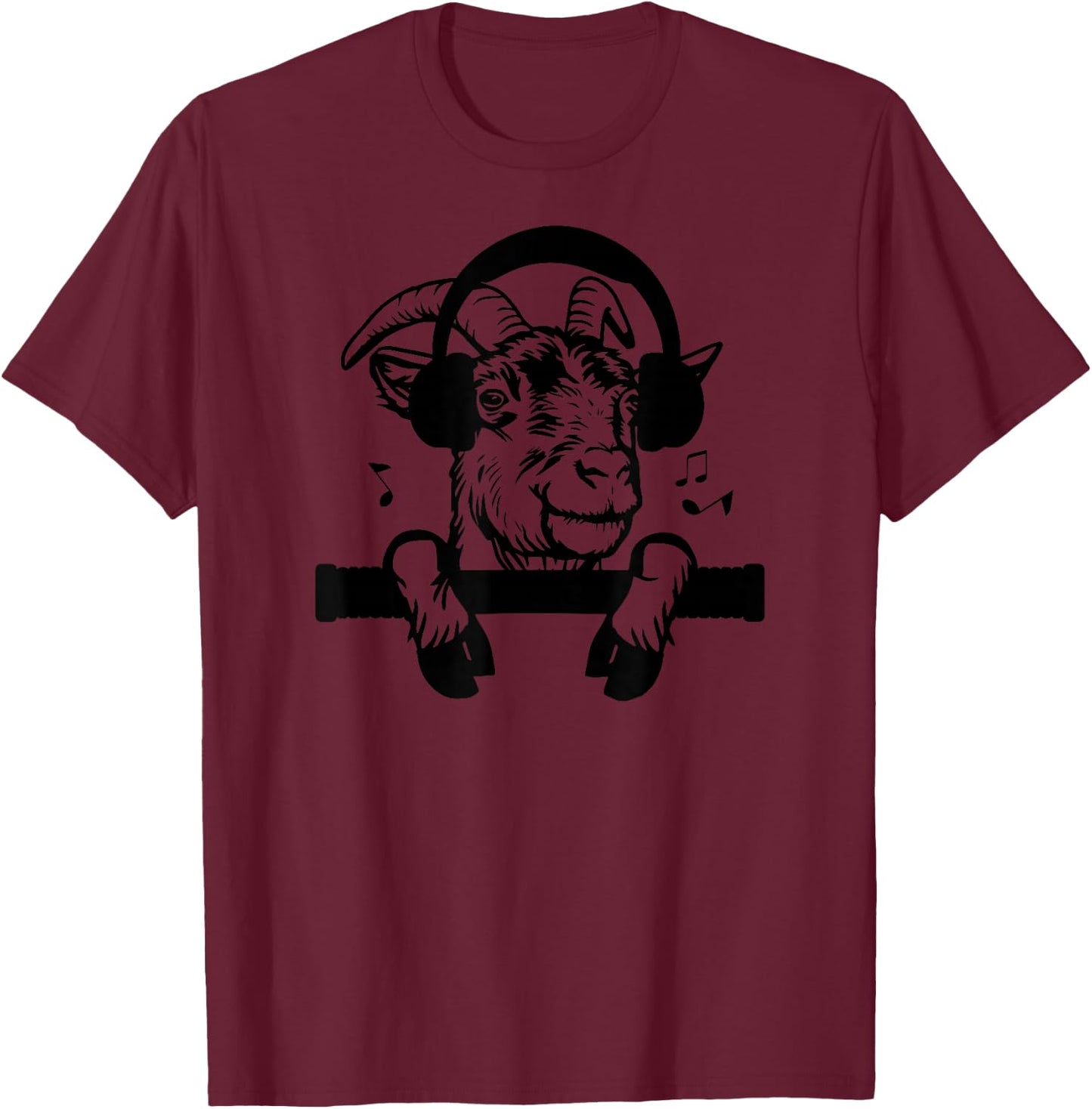 Funny Goat Wearing Headphones T-Shirt - T-Shirt | Maroon