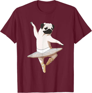 Funny Ballet Dancer Dog Ballerina Pug Men Women Girls Kids T-Shirt - T-Shirt | Maroon