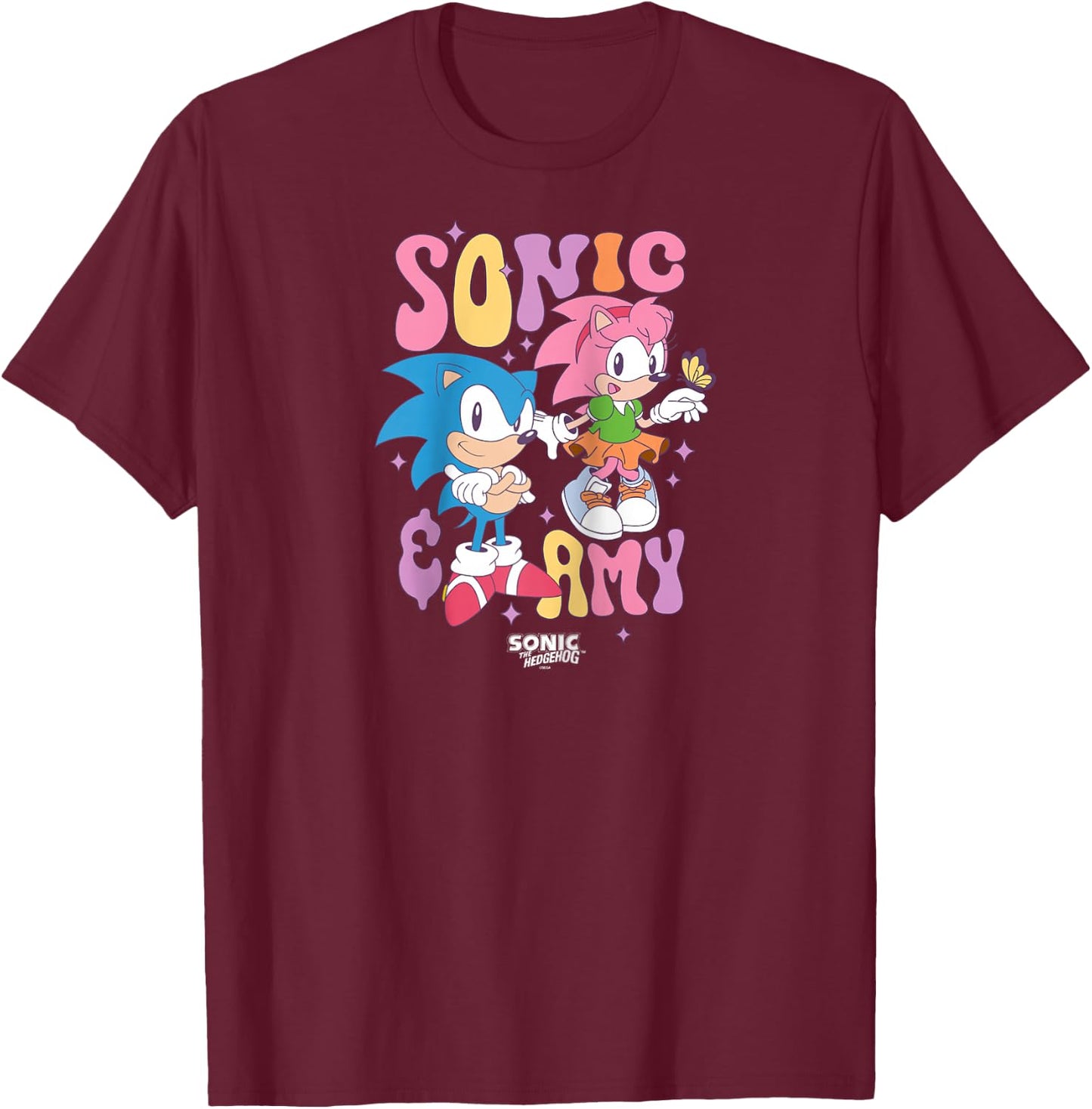 Sonic The Hedgehog Sonic & Amy Cute Vintage Shot Raglan Baseball T-Shirt - T-Shirt | Maroon