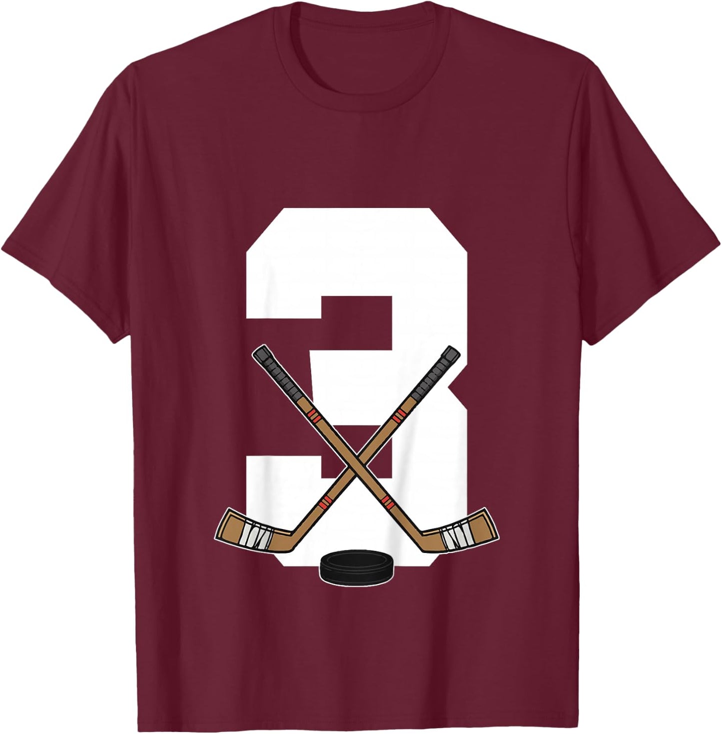 Kids Ice Hockey Kids Toddler Boys 3rd Birthday Ice Hockey T-Shirt - T-Shirt | Maroon