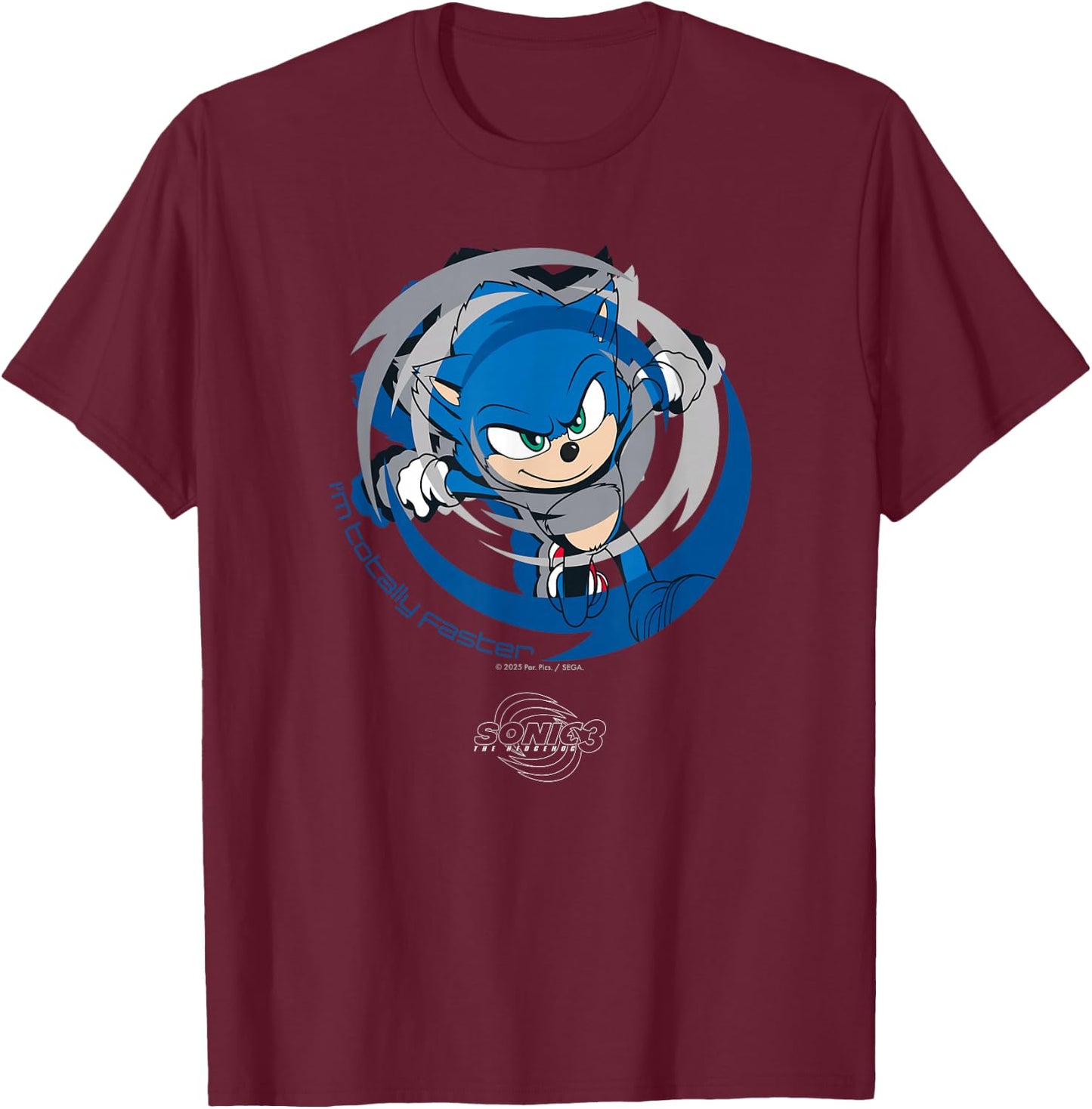 Sonic The Hedgehog 3 - Sonic I'm Totally Faster T-Shirt - T-Shirt | Maroon