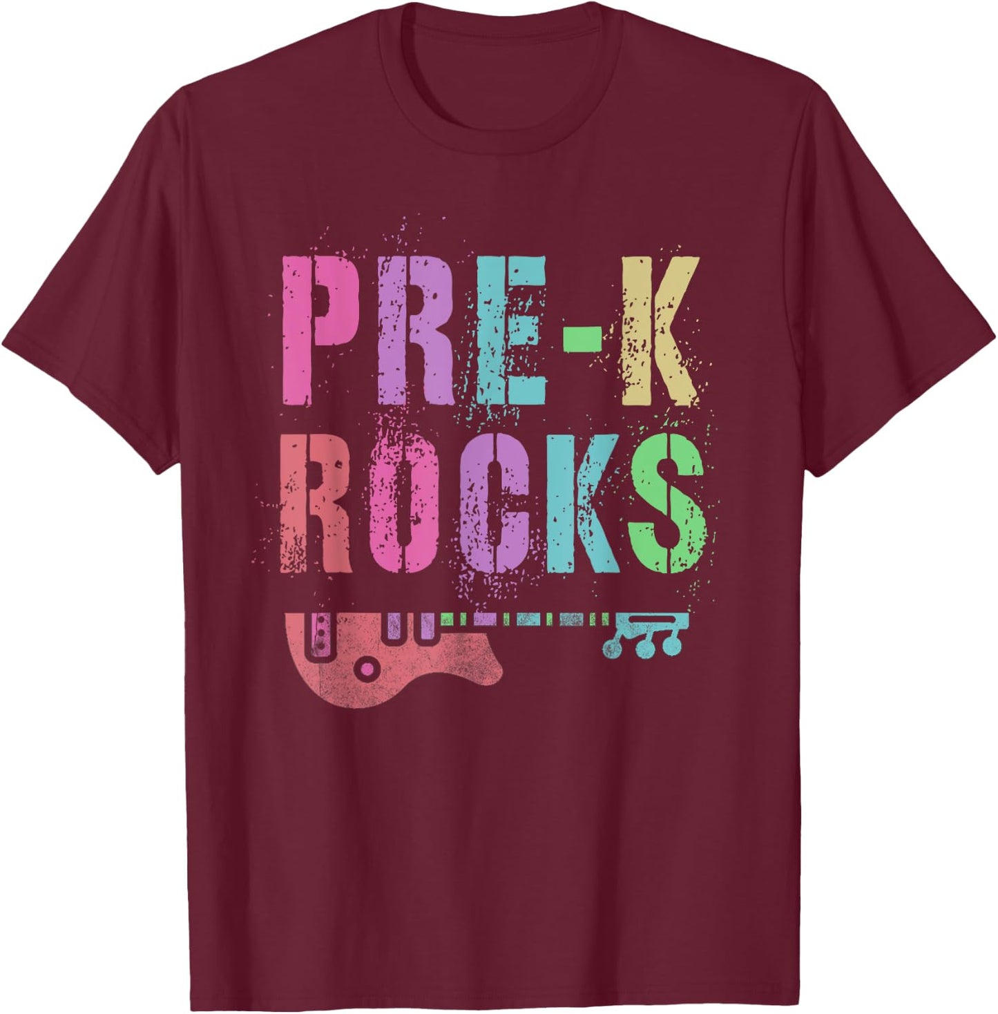 Vintage PRE-K ROCKS Teacher Rockstars I Teach ABCD Preschool Women Girls Kids T-Shirt - T-Shirt | Maroon