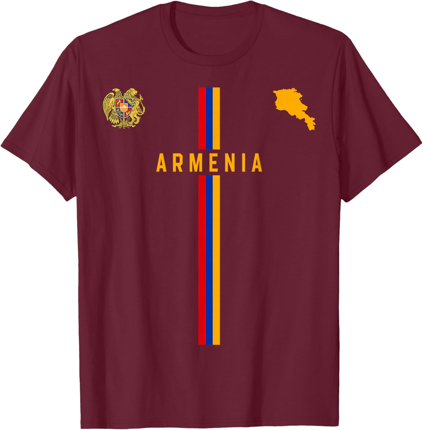 Flag of Armenia, Silhouette Map of Armenia, Coat of Arms , Black, S T-Shirt - T-Shirt | Maroon