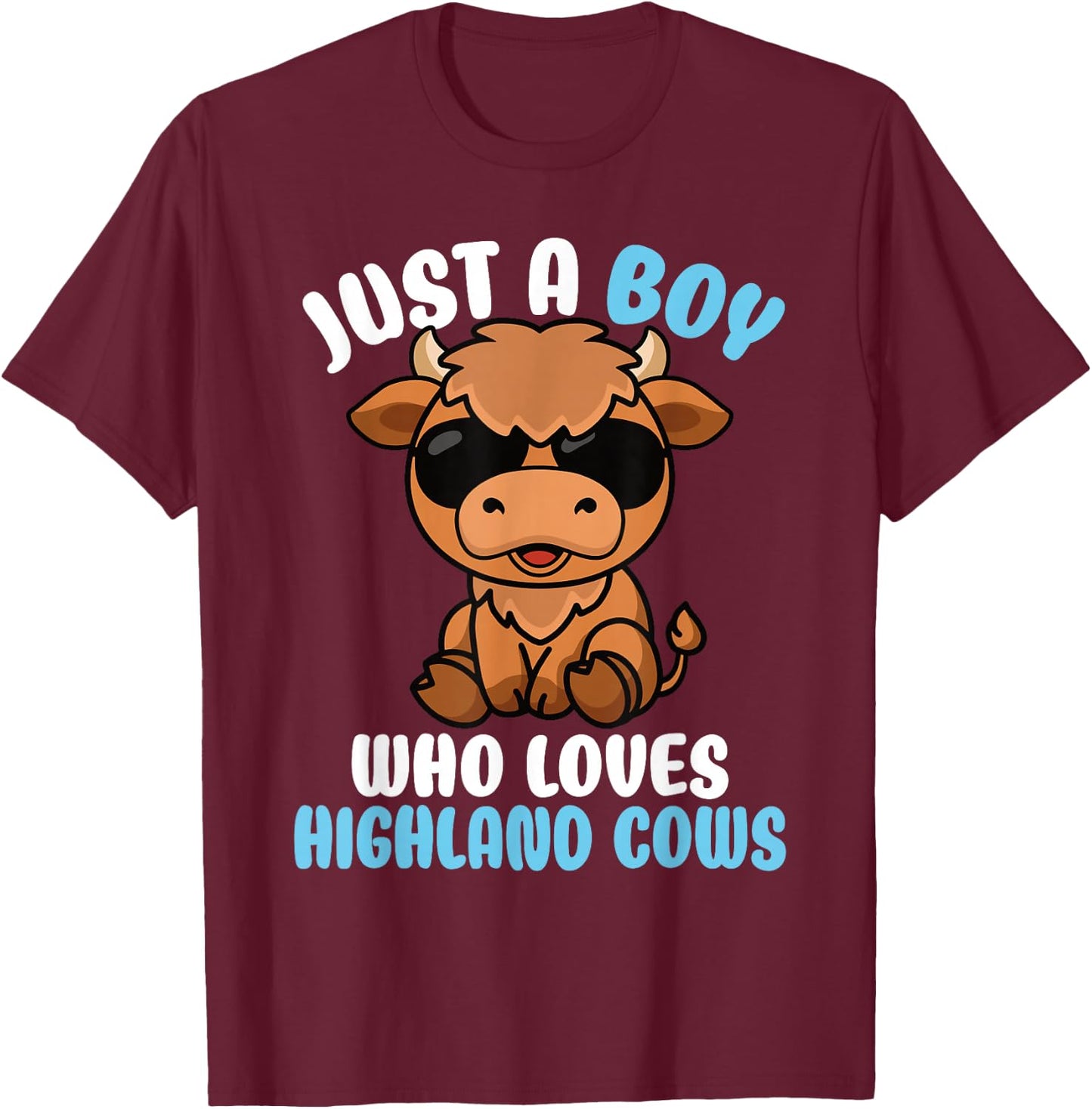 Just A Boy Who Loves Highland Cows Highland Cattle Boys Kids T-Shirt - T-Shirt | Maroon