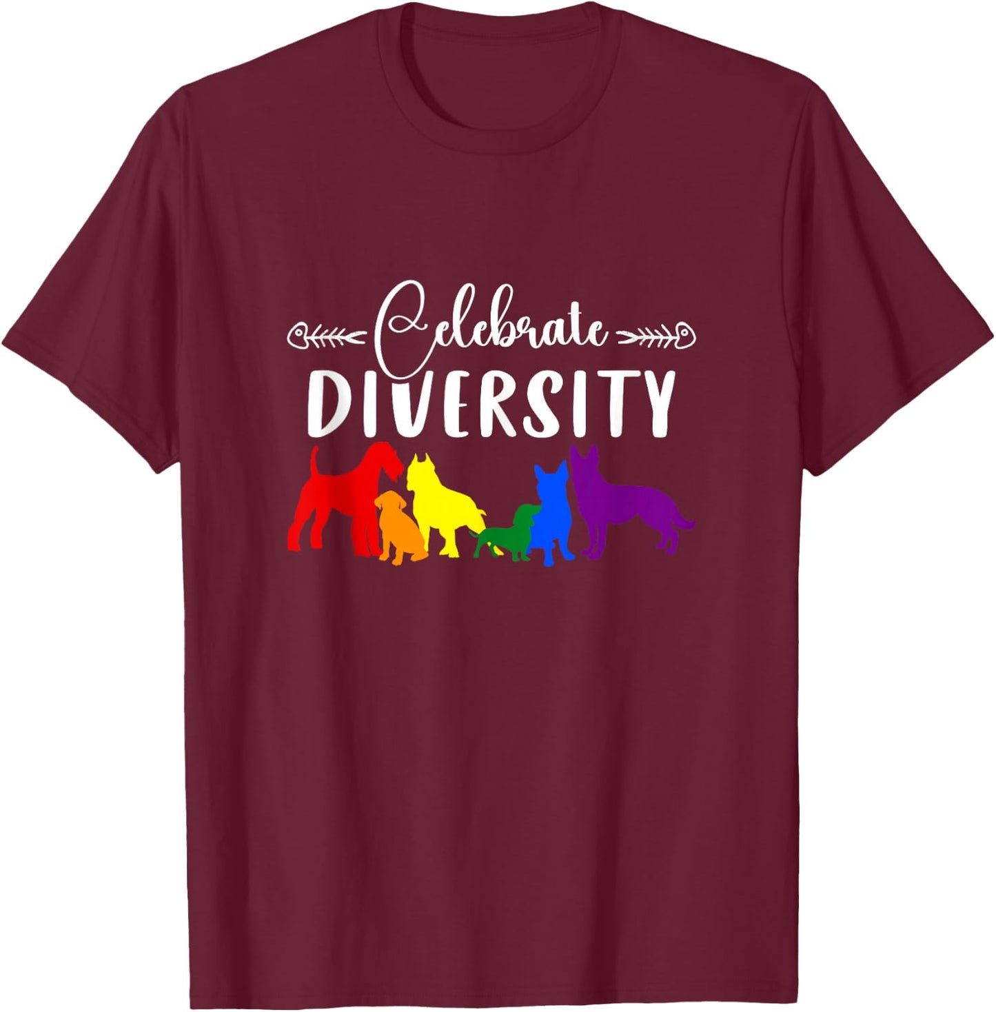 Celebrate Diversity Rainbow Dogs LGBTQ+ Pride T-Shirt - T-Shirt | Maroon