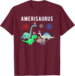 American Dinosaur Shirt, July 4th Patriot Dino Gift T-Shirt - T-Shirt | Maroon