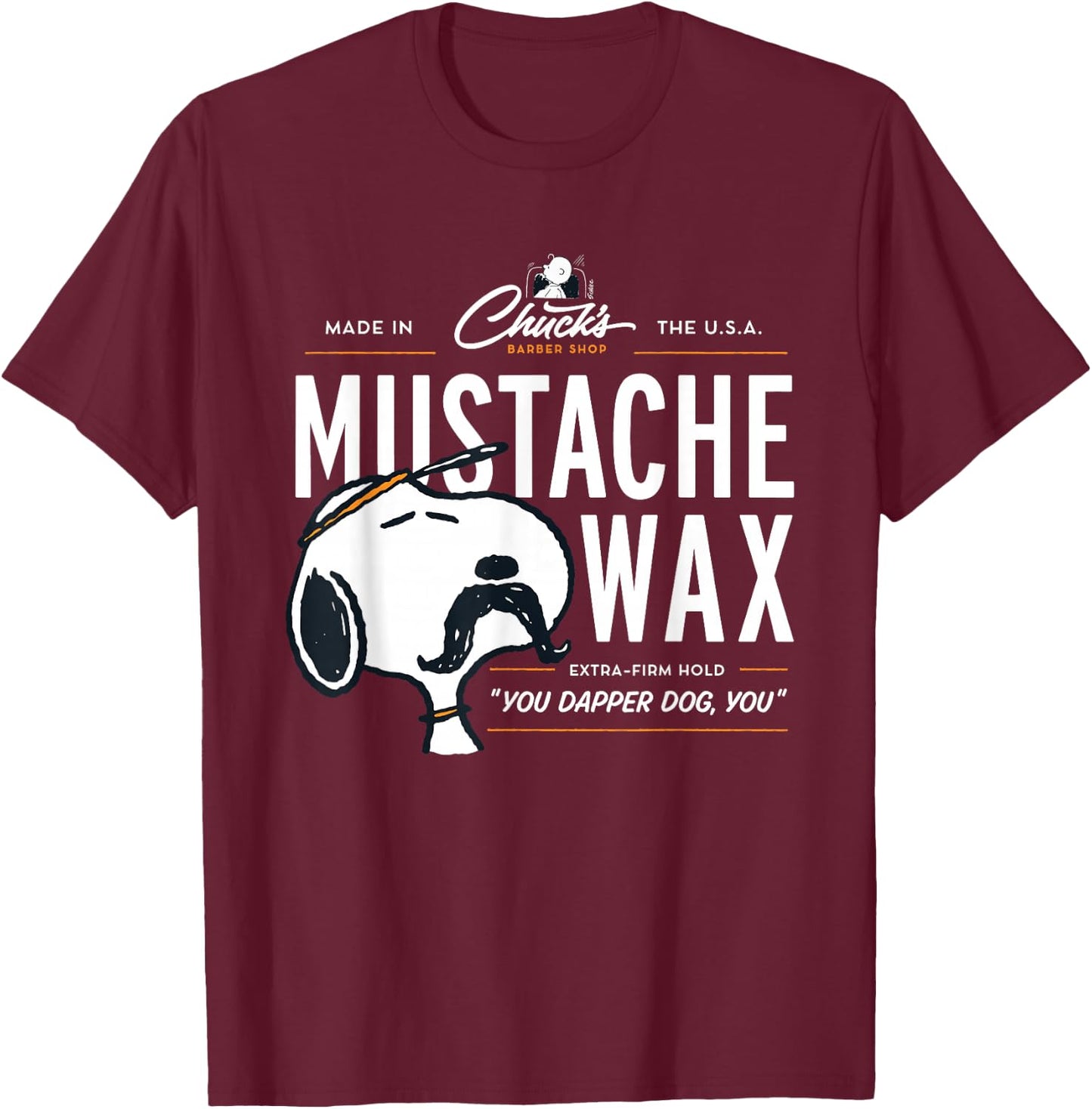 Peanuts Snoopy Moustache Wax , Blue, S T-Shirt - T-Shirt | Maroon