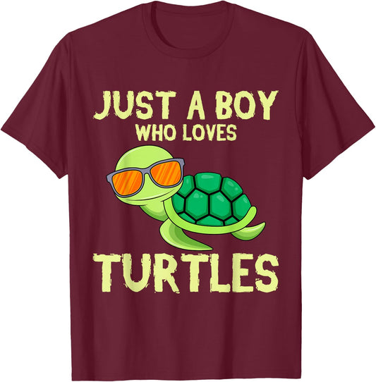 Just a boy who Loves Turtles Children boy T-Shirt - T-Shirt | Maroon
