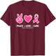 Peace Love Cure Pink Ribbon Family Breast Cancer Awareness T-Shirt - T-Shirt | Maroon