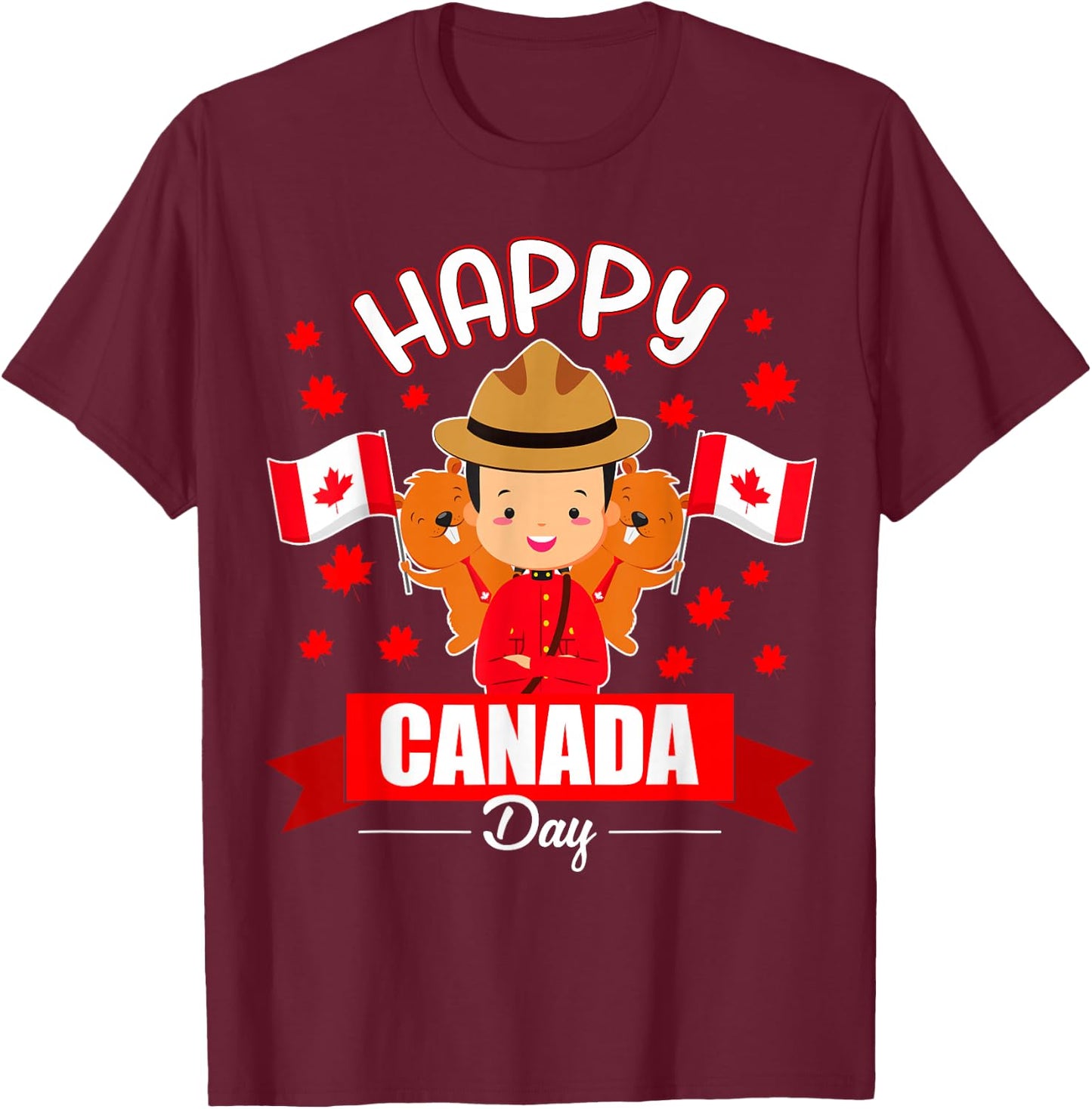 Happy Canada day Flag boys girls kids Toddler Canadian Pride T-Shirt - T-Shirt | Maroon