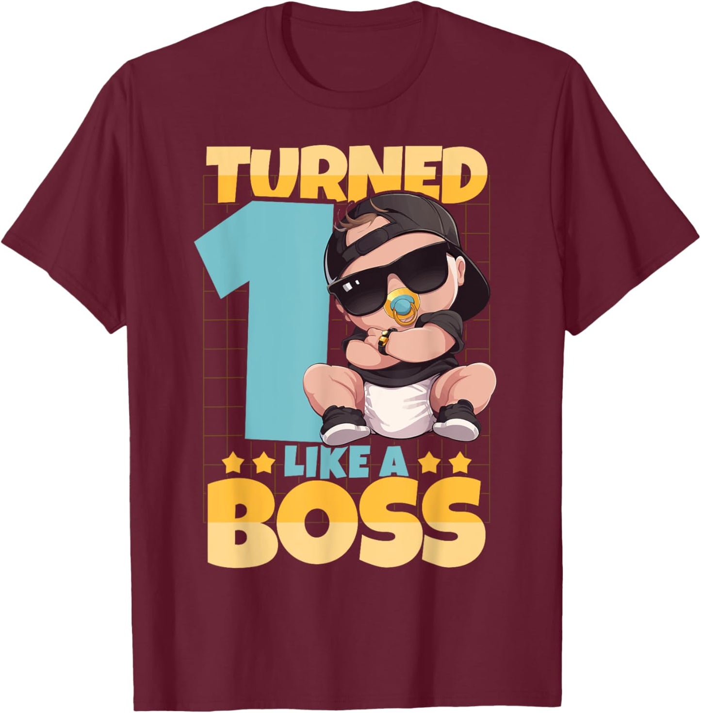Baby 1st Birthday Boys Girls 1 Year Like a Boss Kids , Black, S T-Shirt - T-Shirt | Maroon