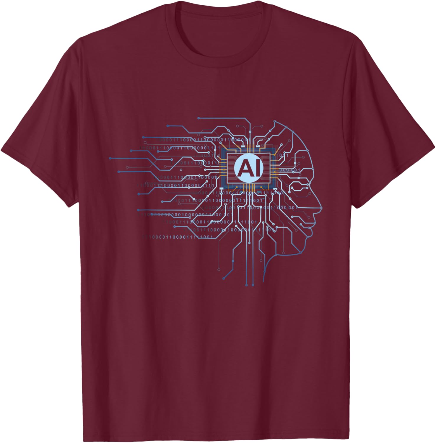 KI - Binary Code Face Artificial Intelligence Computer Science , black T-Shirt - T-Shirt | Maroon