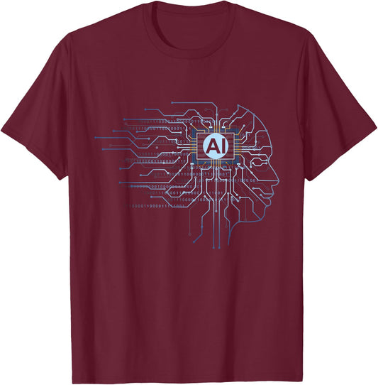 KI - Binary Code Face Artificial Intelligence Computer Science , black T-Shirt - T-Shirt | Maroon