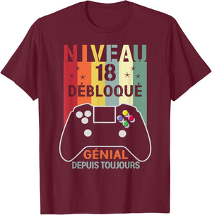 Level 18 Unlocked Funny 18th Birthday Gamer Gift , Black, S T-Shirt - T-Shirt | Maroon