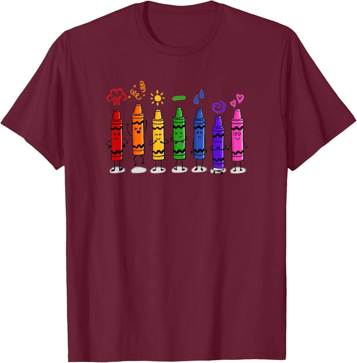 Colorful Color Crayon Attitudes Emotions of the Rainbow T-Shirt - T-Shirt | Maroon