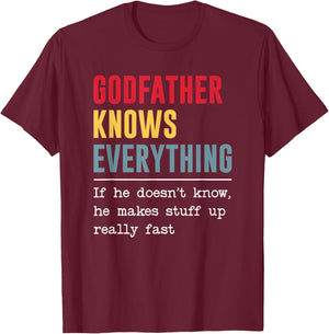 Godfather Knows Everything Shirt Funny Grandpa Father's Day T-Shirt - T-Shirt | Maroon
