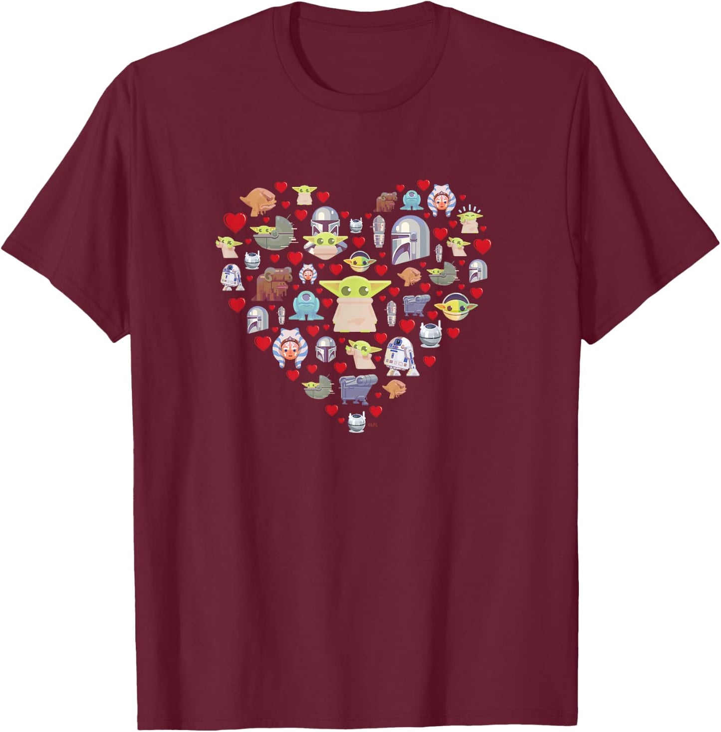 Star Wars The Mandalorian Grogu Heart Valentine's Day T-Shirt - T-Shirt | Maroon