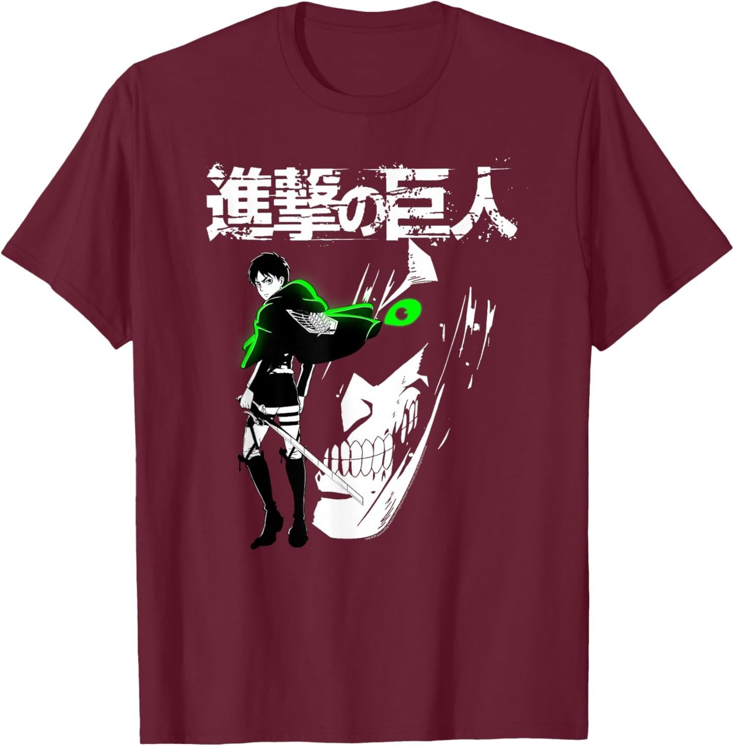 Attack on Titan Eren Jaeger Glow Anime T-Shirt - T-Shirt | Maroon