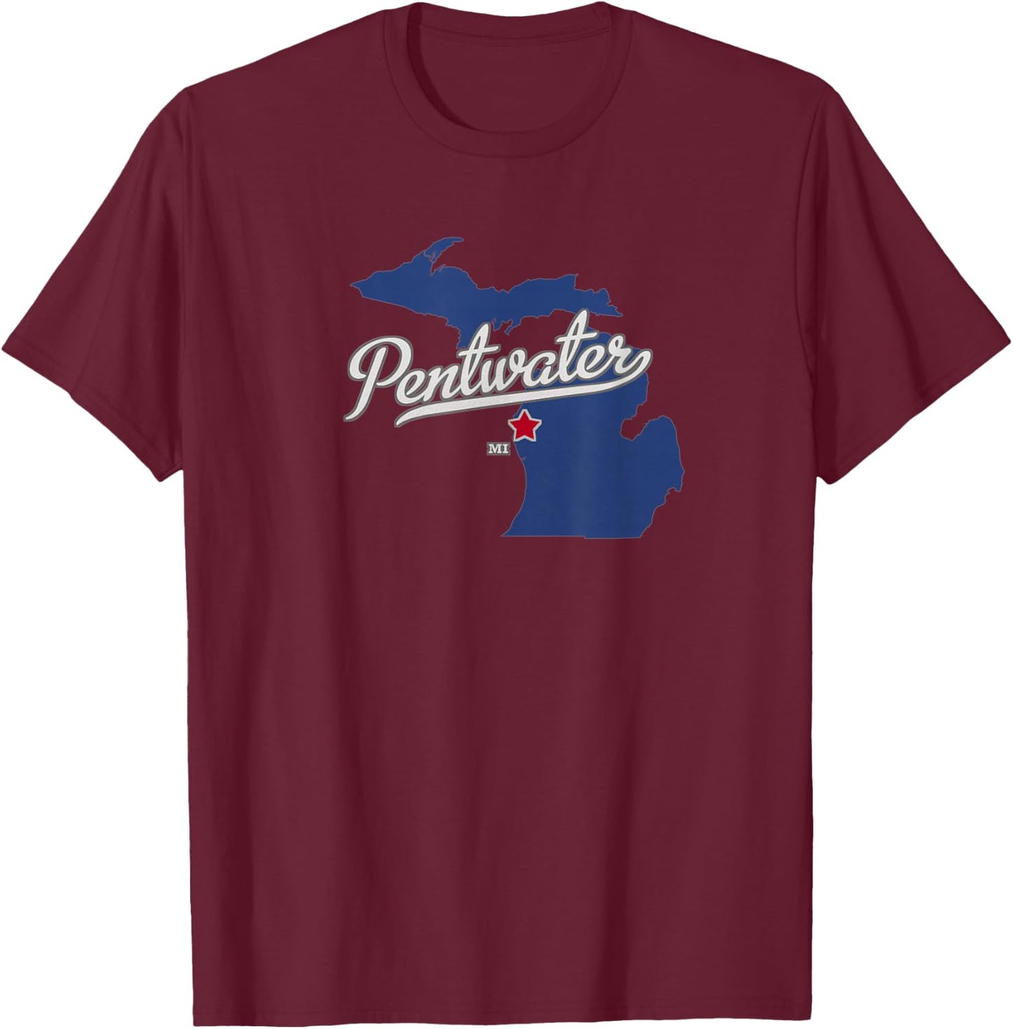 Pentwater Michigan MI Map T-Shirt - T-Shirt | Maroon
