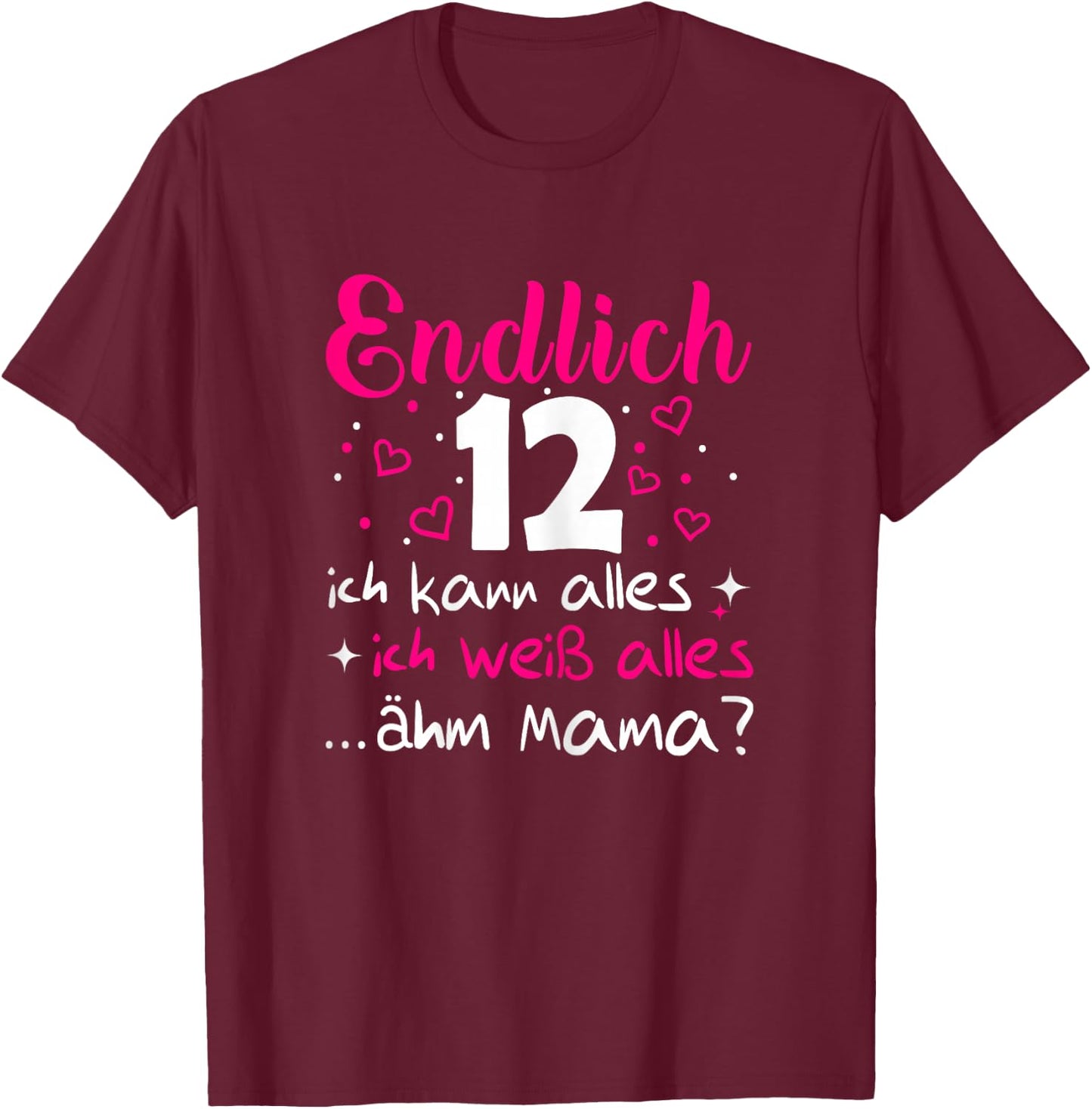 12th Birthday Girl Finally 12 Years , black T-Shirt - T-Shirt | Maroon