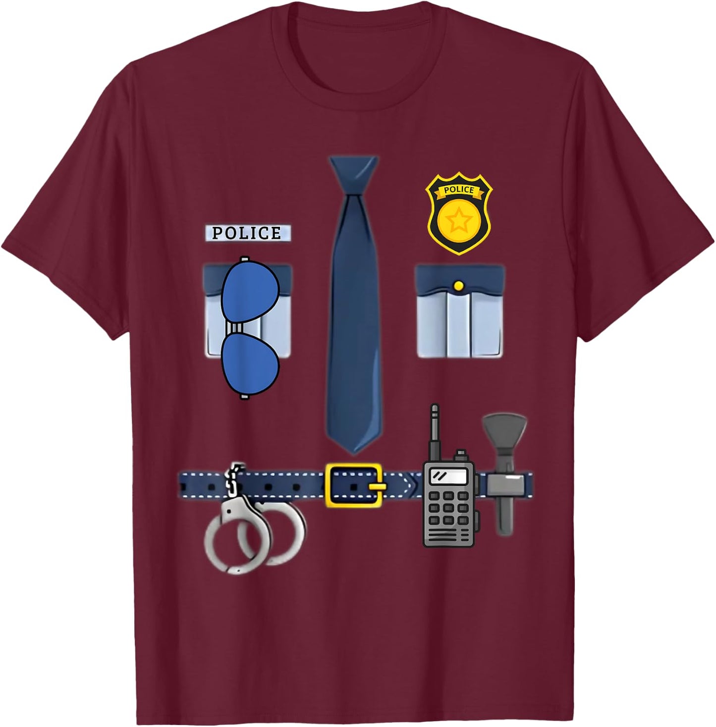 Halloween Policeman Costume Halloween Police Officer Costume T-Shirt - T-Shirt | Maroon