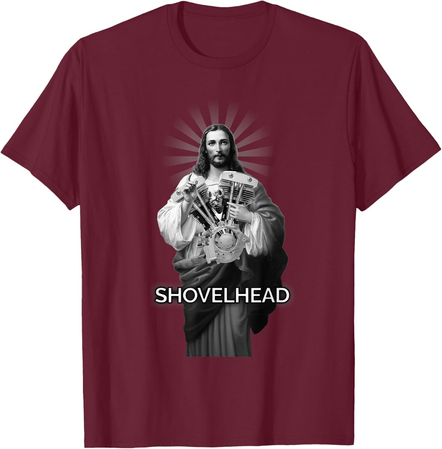 Kegel Schaufelkopf BW HD Jesus Christus Retro Motorrad Motor T-Shirt - T-Shirt | Maroon