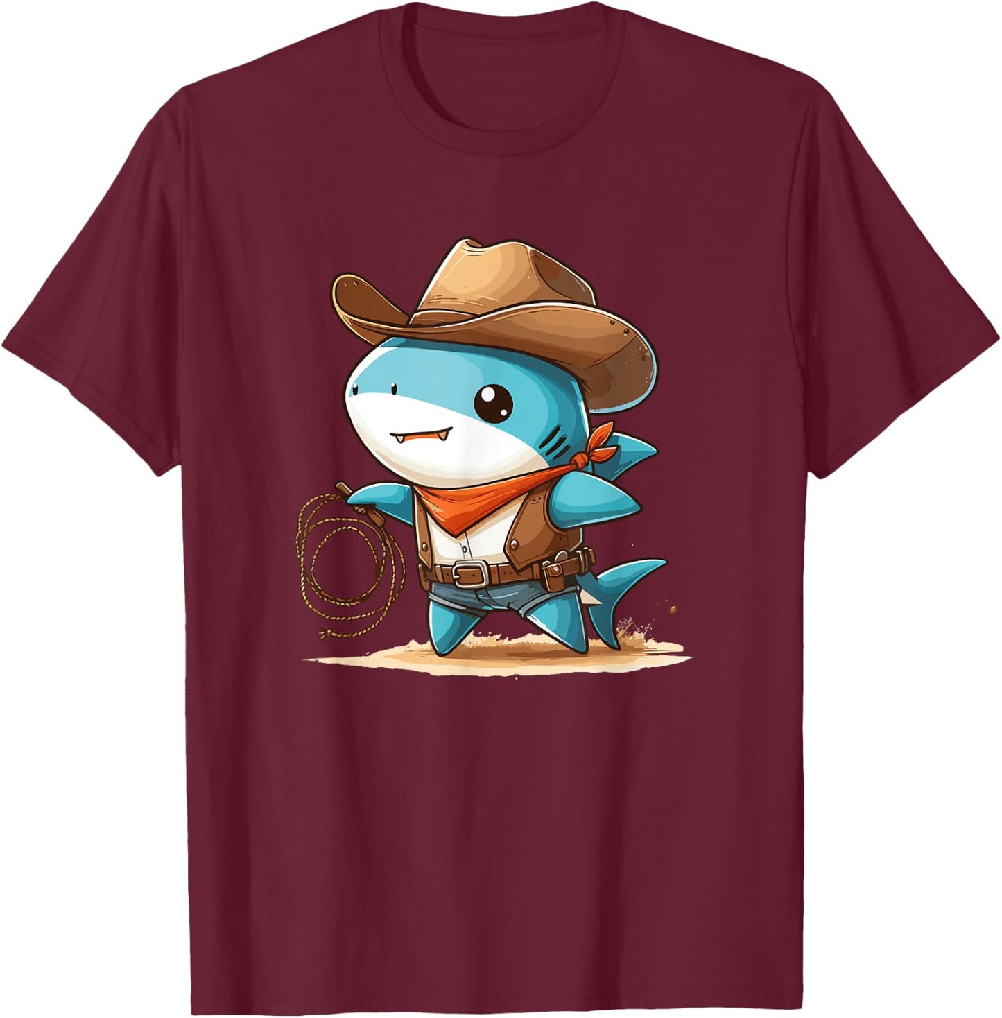 Western Rodeo Cowboy Hat Shark Texas Animals T-Shirt - T-Shirt | Maroon