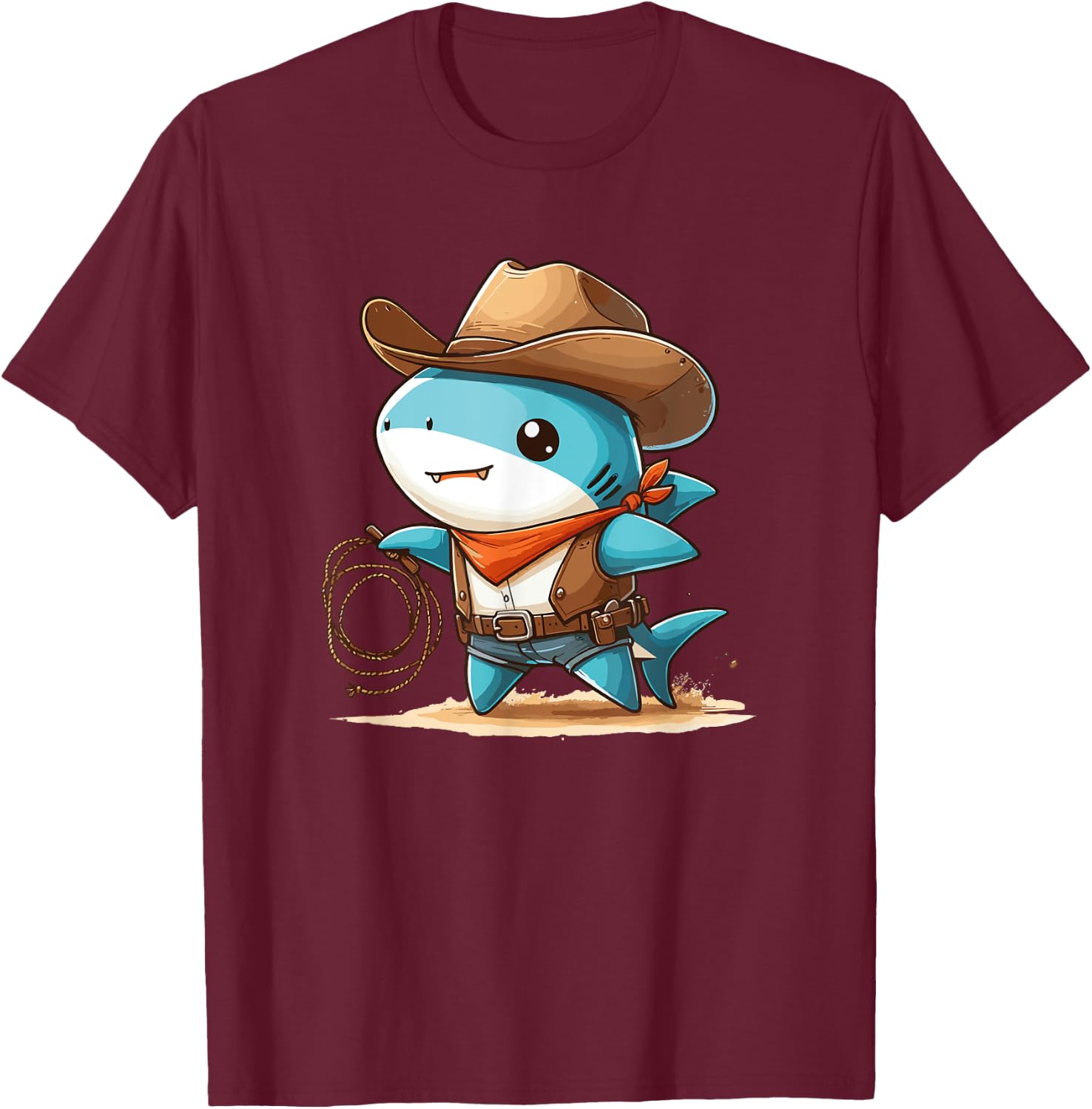 Western Rodeo Cowboy Hat Shark Texas Animals T-Shirt - T-Shirt | Maroon