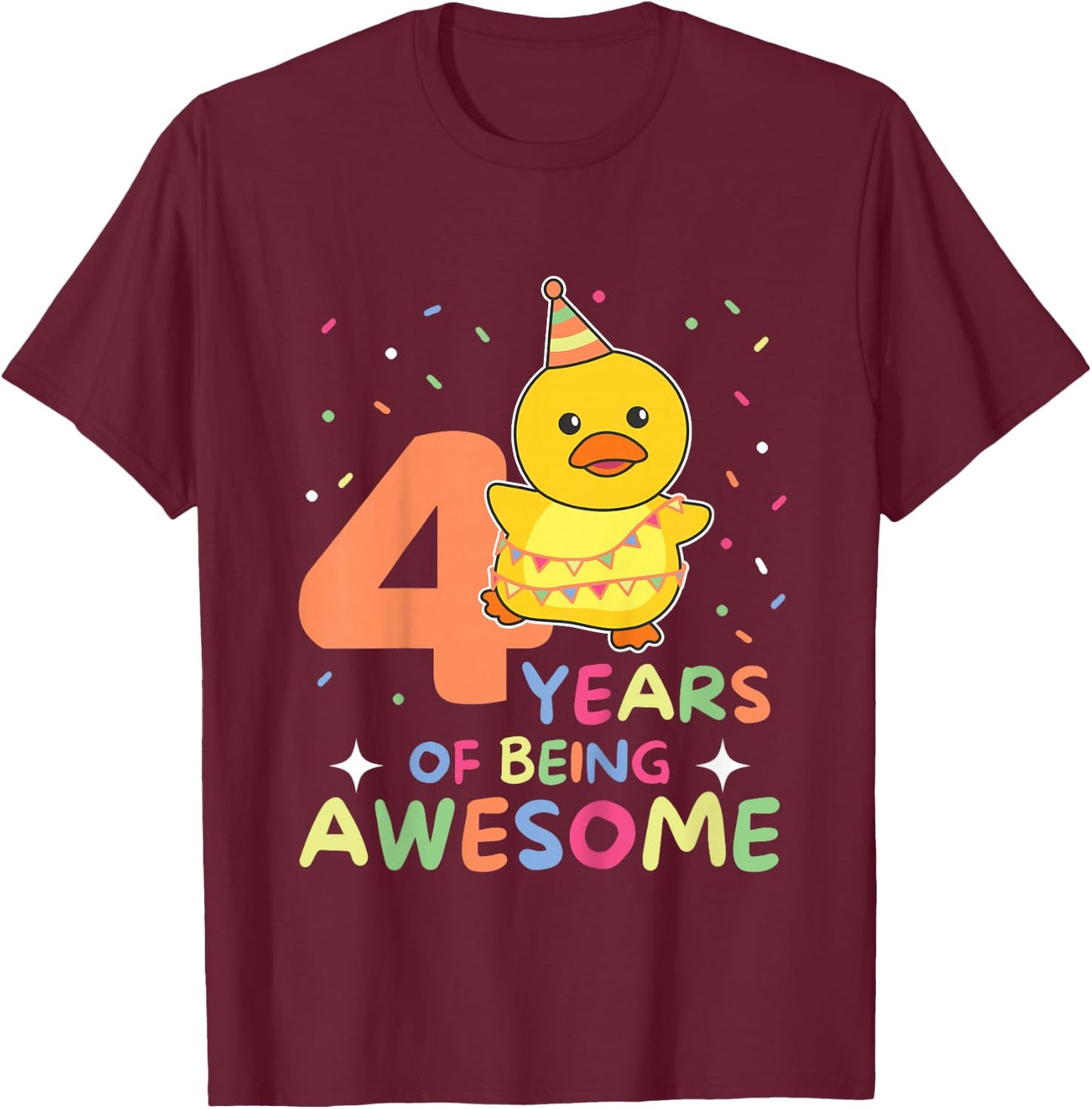 4th Birthday Duck For Children Four Years Old T-Shirt - T-Shirt | Maroon