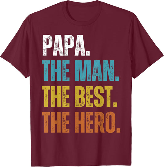 Vintage Papa The Man The Best The Hero Father's Day T-Shirt - T-Shirt | Maroon