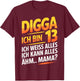 13th Birthday Boy Girl 13 Years 2012 Funny Gift , black T-Shirt - T-Shirt | Maroon
