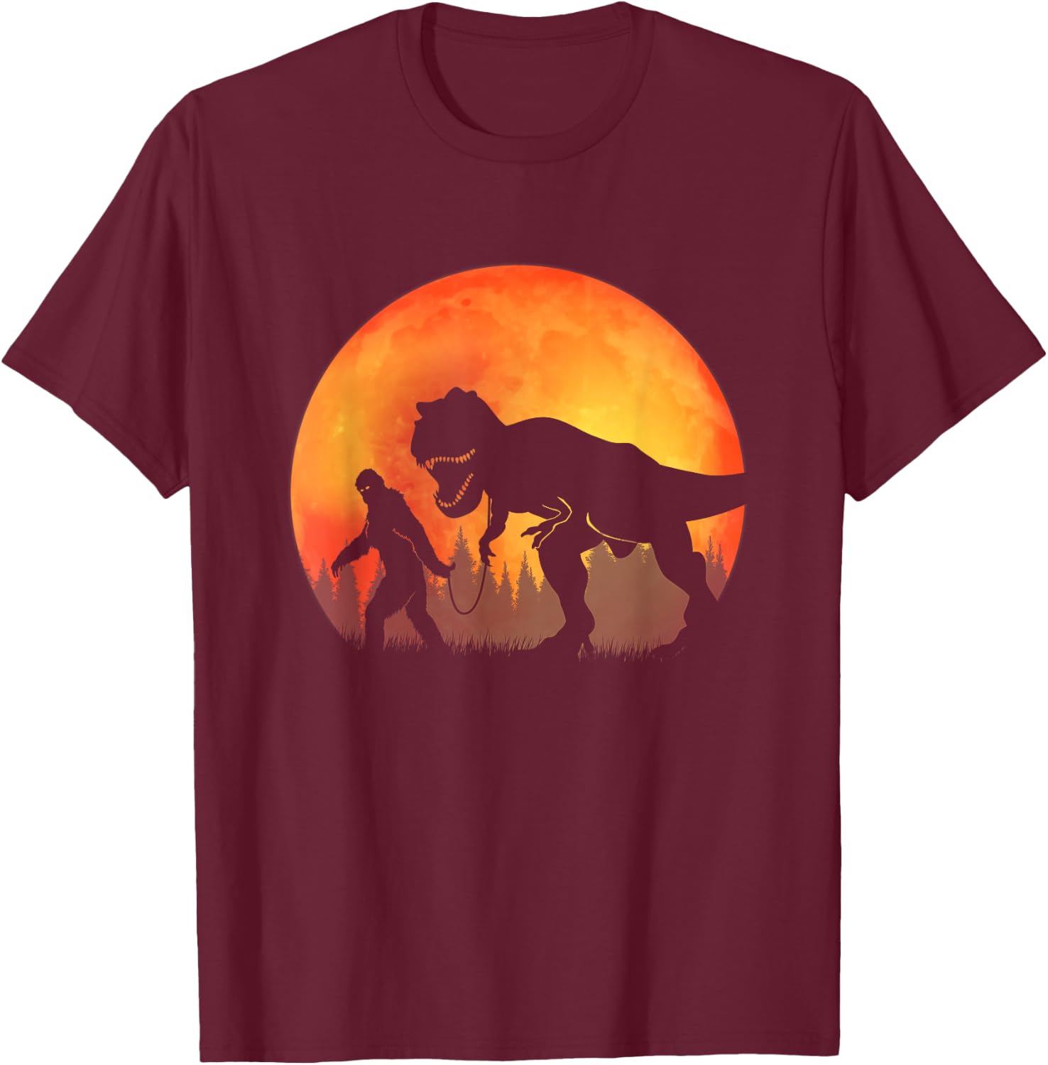 Bigfoot Dinosaur - Bigfoot and TRex T-Shirt - T-Shirt | Maroon