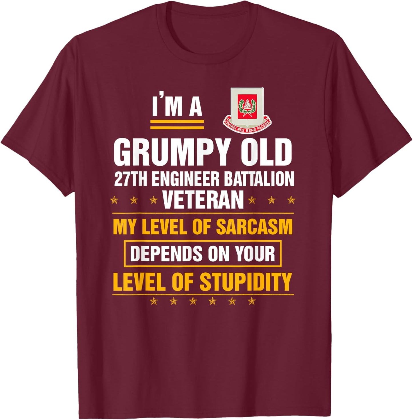 Grumpy Old 27th Engineer Battalion Veteran Funny Christmas T-Shirt - T-Shirt | Maroon