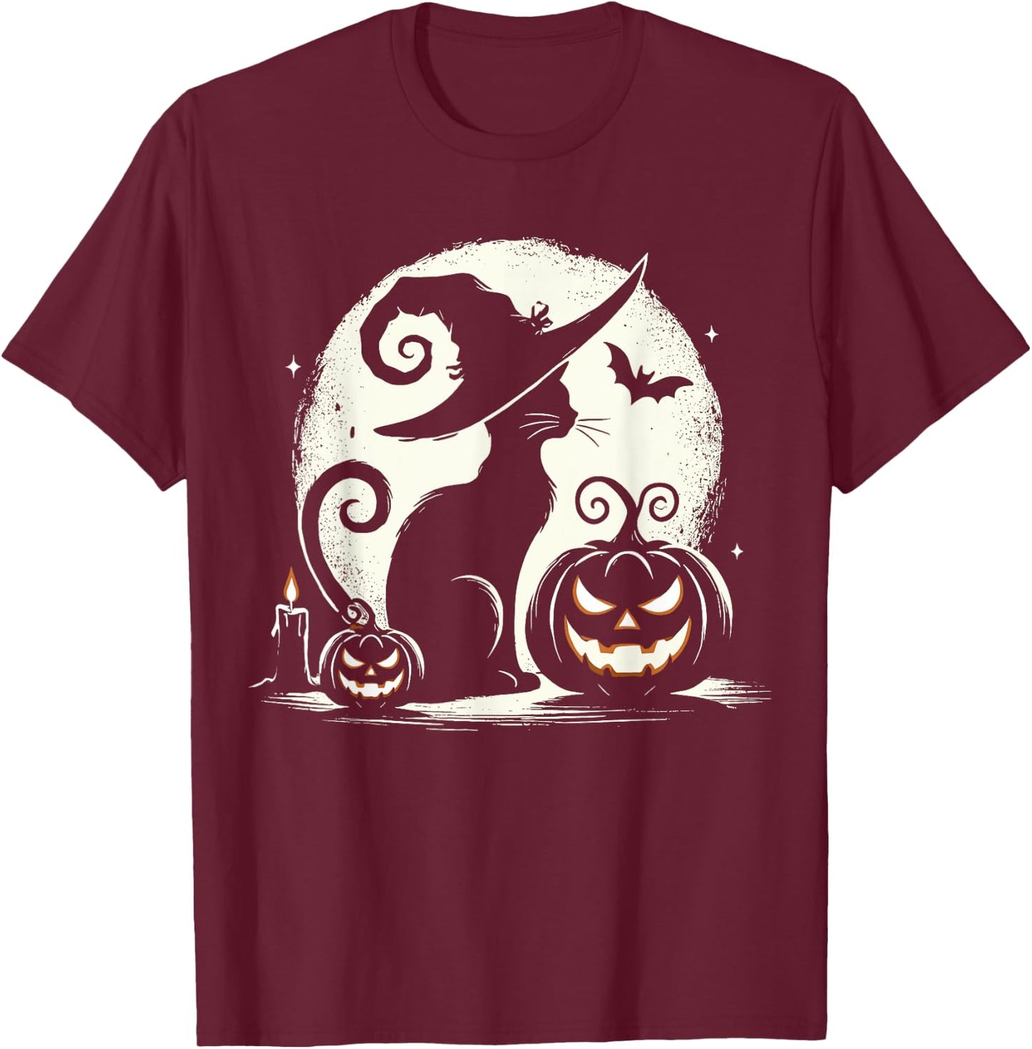 Scary Halloween Cat Costume Retro Cat Moon Women Kids T-Shirt - T-Shirt | Maroon