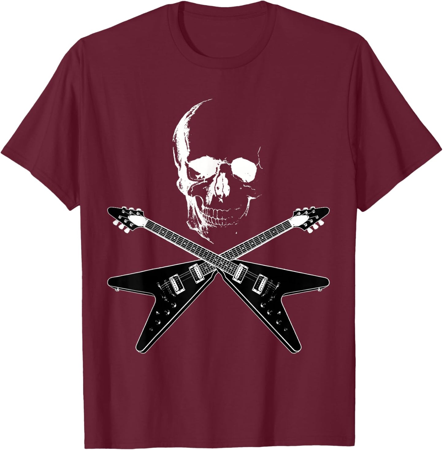 Flying V Guitar Hard Rock Heavy Metal Music Skull Outfit T-Shirt - T-Shirt | Maroon