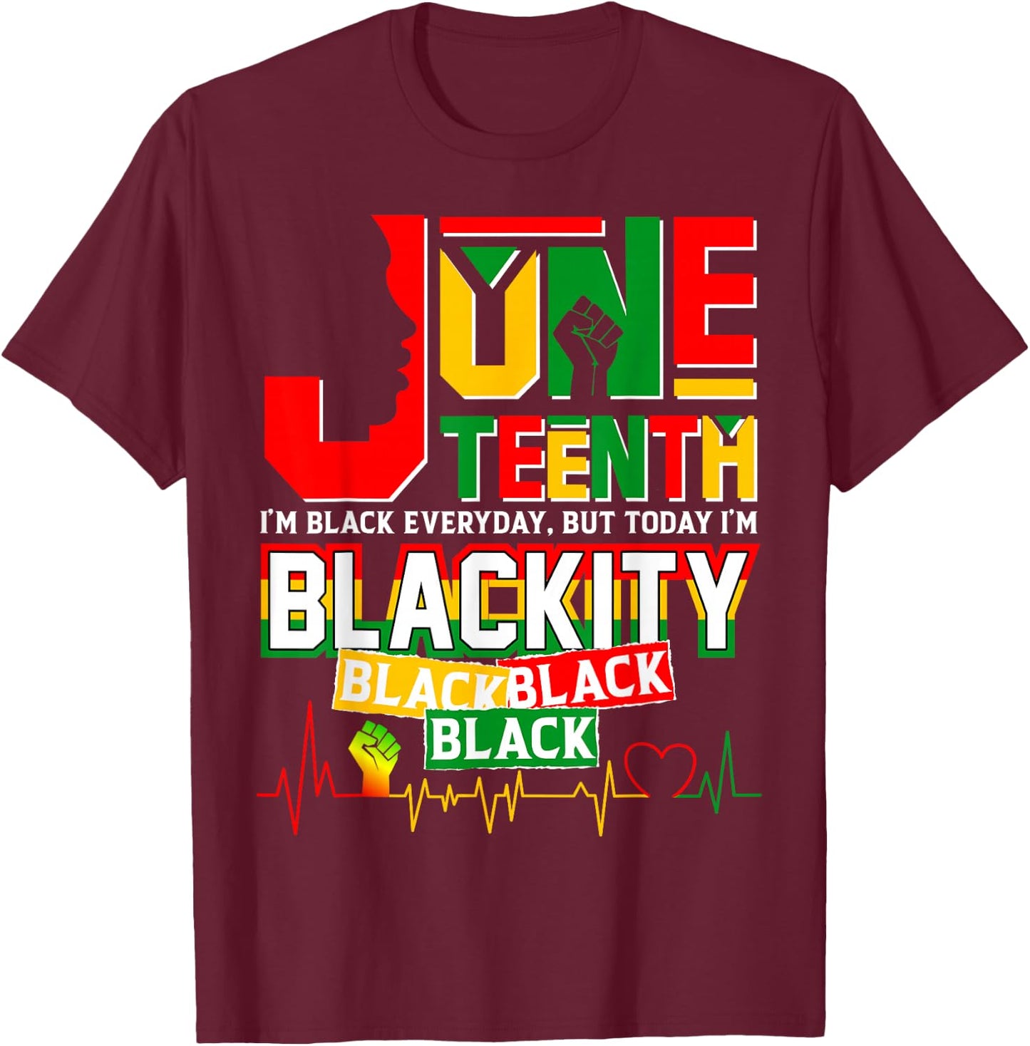 Juneteenth Blackity Heartbeat Black History African America T-Shirt - T-Shirt | Maroon