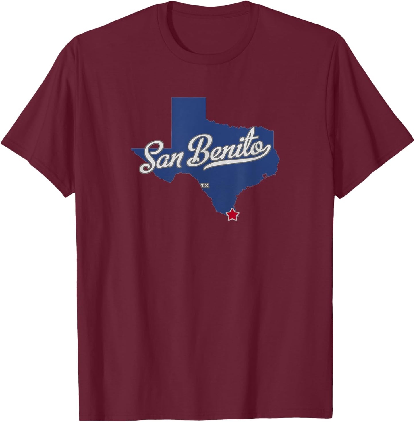 San Benito Texas TX Map T-Shirt - T-Shirt | Maroon