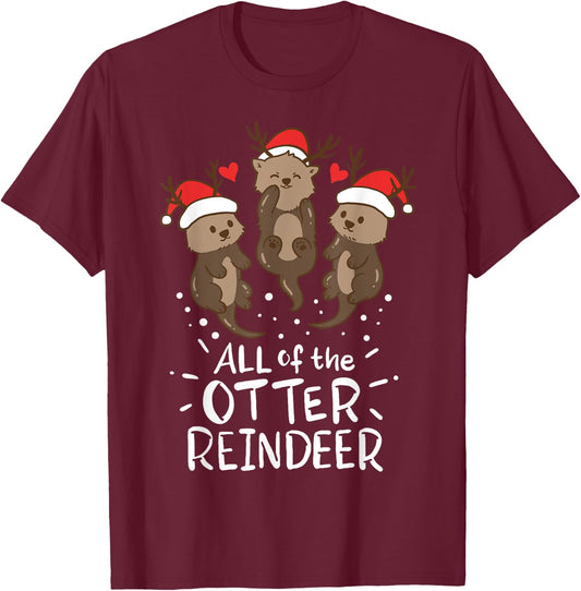 Otter Reindeer Deer Christmas Xmas Gift Present T-Shirt - T-Shirt | Maroon