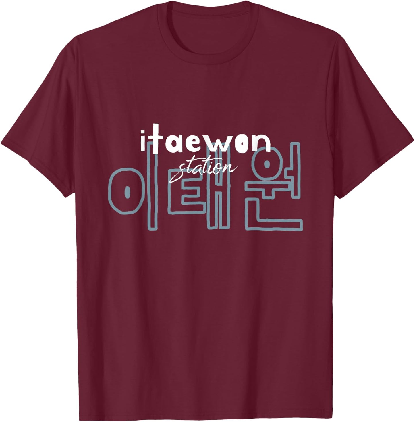 Korea Itaewon Metro Station Design Hangeul Seoul , Black, S T-Shirt - T-Shirt | Maroon