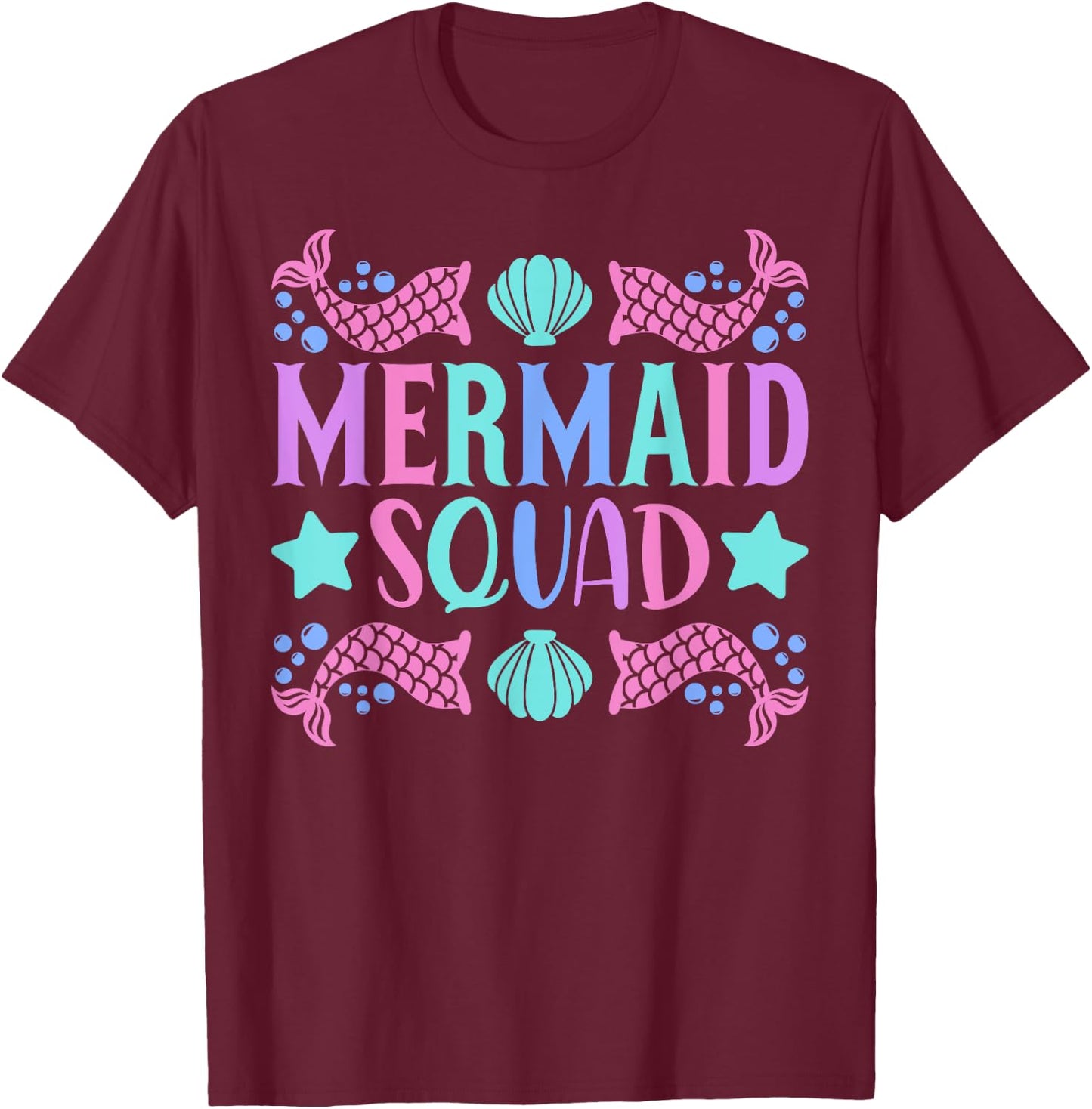 Mermaid Squad Cute Mermaid Birthday Party Outfit Kid Mermaid T-Shirt - T-Shirt | Maroon