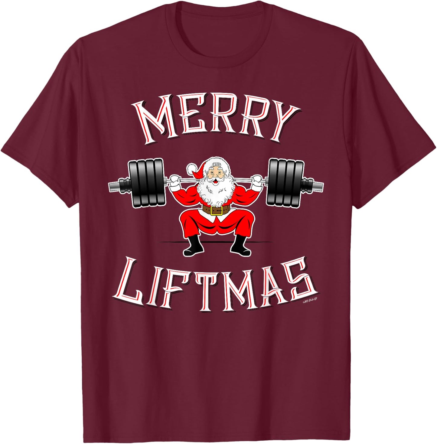 Merry Liftmas Squat Workout - Weightlifting Santa T-Shirt - T-Shirt | Maroon