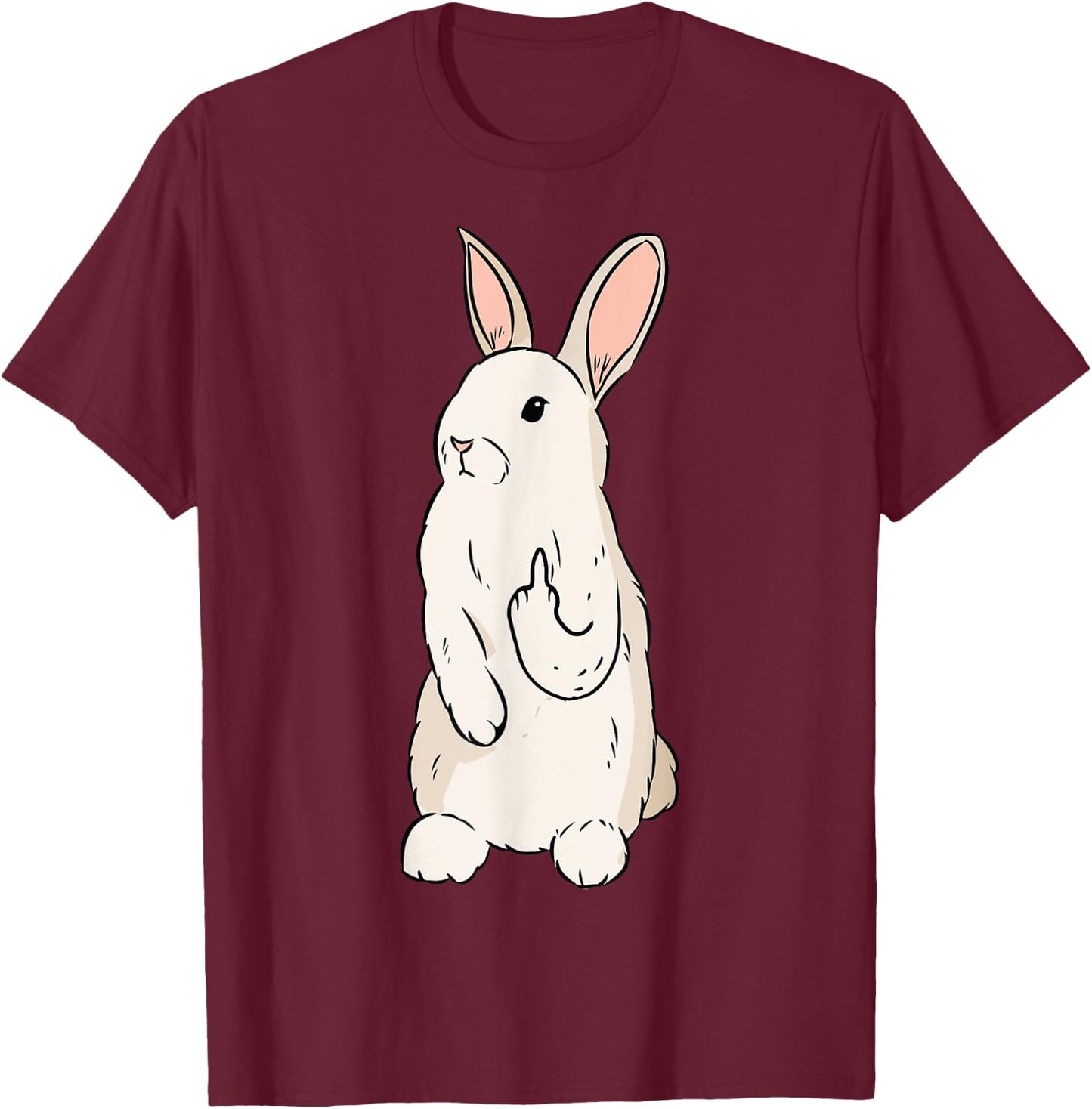 Bunny Giving The Finger Funny Easter Graphic Cool T-Shirt - T-Shirt | Maroon