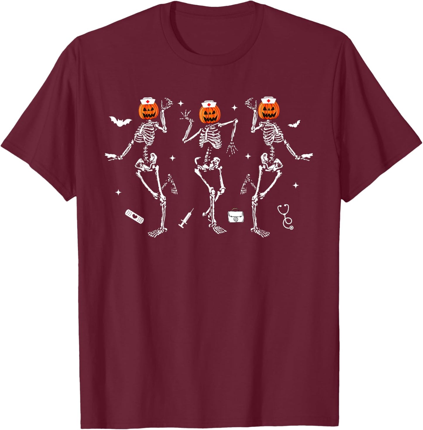Nurse Skeleton Dancing Halloween Healthcare Crew Rn Nurse T-Shirt - T-Shirt | Maroon