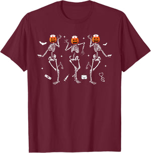 Nurse Skeleton Dancing Halloween Healthcare Crew Rn Nurse T-Shirt - T-Shirt | Maroon