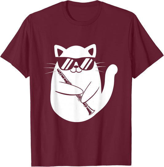 Clarinet Player - Cat Clarinetist Music Lover Marching Band T-Shirt - T-Shirt | Maroon