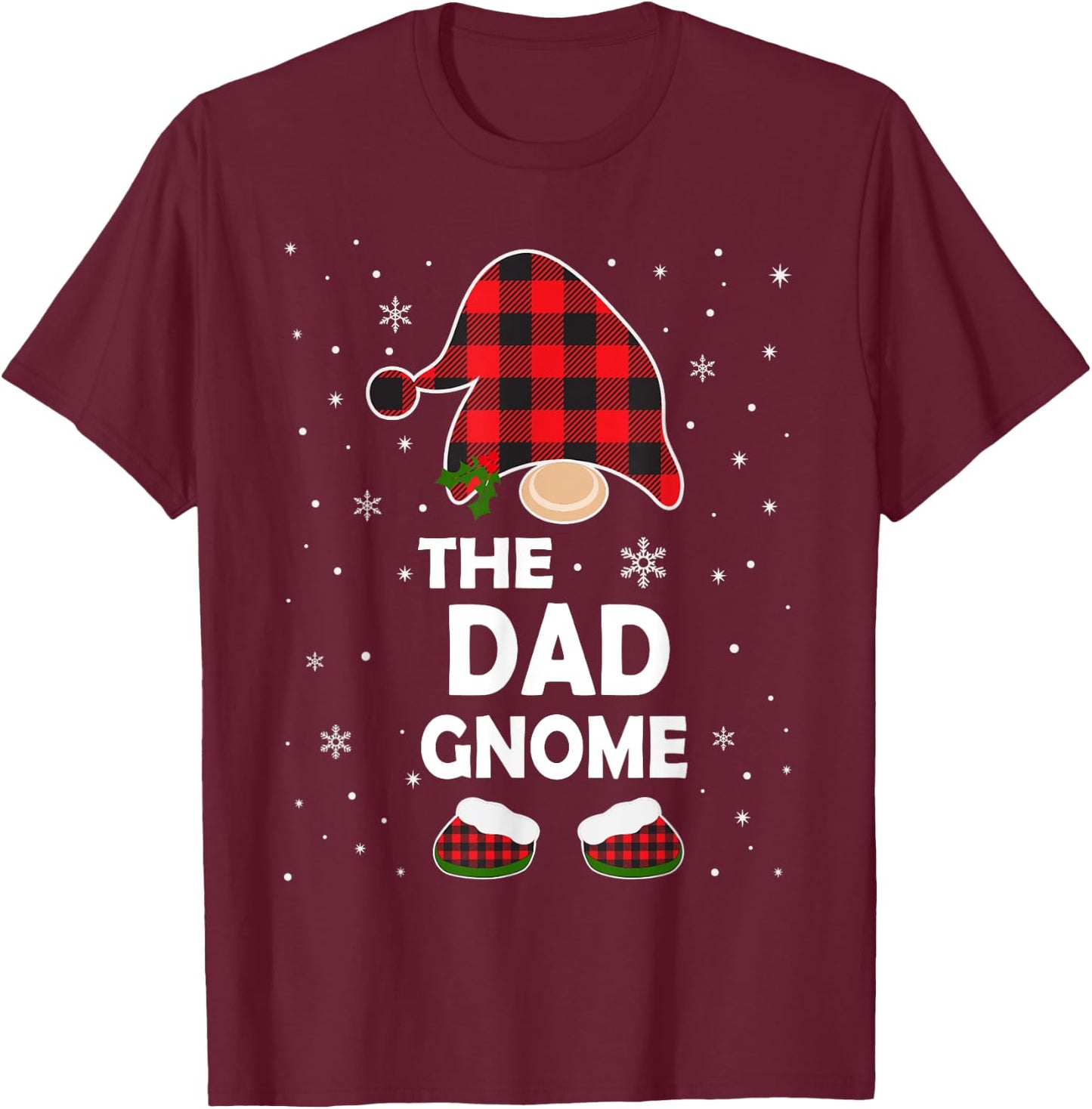 Dad Gnome Buffalo Plaid Matching Family Christmas Pajama T-Shirt - T-Shirt | Maroon