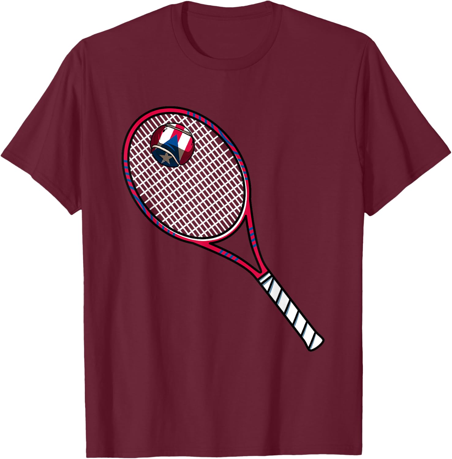 Tennis Racket And Ball Flag Of Puerto Rico T-Shirt - T-Shirt | Maroon