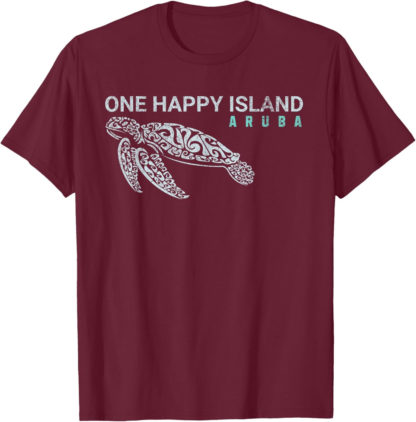 One Happy Island Aruba Tribal Turtle Vintage Style T-Shirt - T-Shirt | Maroon